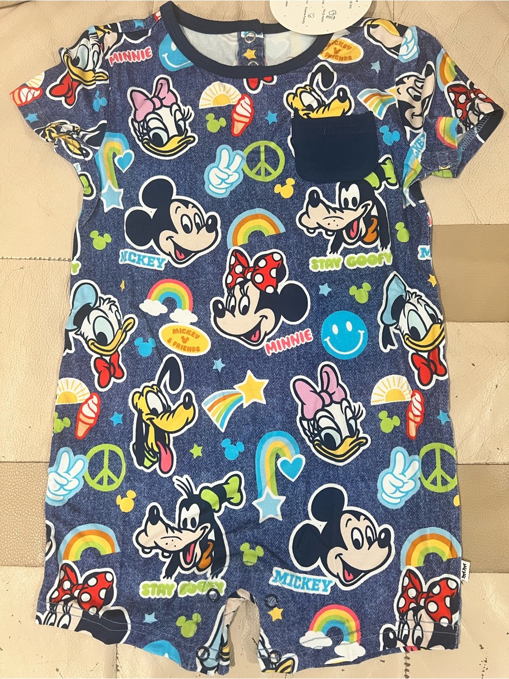 Disney Multicolor Mickey & Friends Navy Short Sleeve Romper